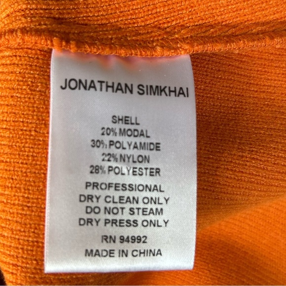 Johnathan Simkhai Orange Recycled Ribbed Puff 3/4 Sleeve Knit Sweater Top Sz S - Picture 11 of 11